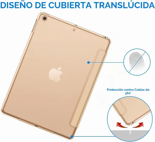 Vista 4 de JETech - Funda para iPad 6ª/5ª generación de 9.7" (2018/2017), color beige Diseño trasero translúcido delgado, soporte de tres pliegues, encendido