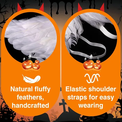 Vista 6 de Alas de ángel y halo LED de Halloween, alas de cupido de hadas blancas con halo de ángel iluminado para niñas, niños, adultos, mujeres, disfraz
