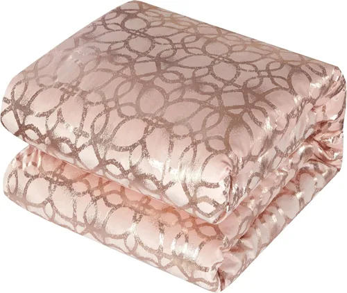 Vista 5 de Chic Home Shefield Geometric Gold Tone Metallic Lattice Pattern Print Bedding-Decorative Pillows Shams Included, King, Blush