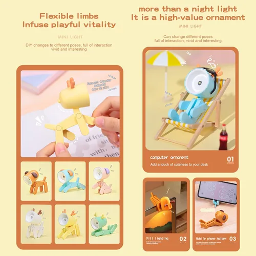 Vista 5 de Mini luz nocturna para niños, luz LED creativa con diseño de ciervos y perros, lámparas de animales lindos portátiles para niñas, niños, dormitorio