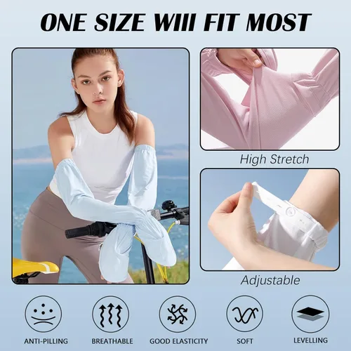 Vista 5 de RainFlowwer Driving Fingerless Sun Sleeves, Adjustable Arm Sleeve with Gloves, UV Protection Cooling Arm Cover for Gardening