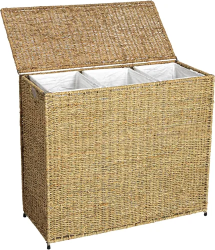 Vista 3 de Household Essentials ML-5445 - Clasificador de ropa sucia de mimbre de 3 compartimentos con tapa Cesta de ropa de 3 secciones