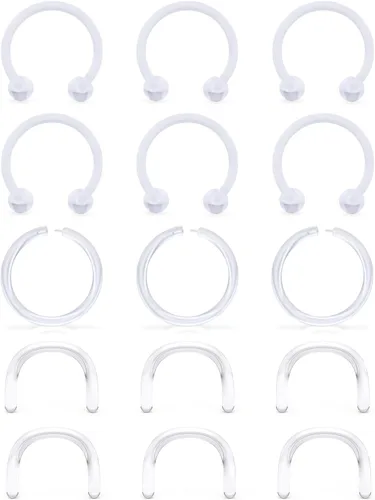Vista 4 de Hoeudjo Anillos de tabique transparentes para tabique 16G, joyería de piercing de tabique de plástico para el trabajo, deportes, resonancia magnética