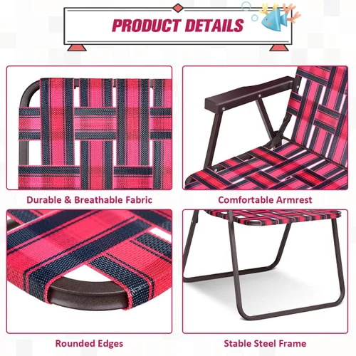 Vista 5 de COSTWAY Silla de playa plegable 6pcs Camping Césped Webbing Silla (rojo) Ligero