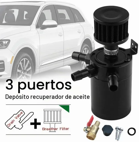 Vista 7 de Kit universal de tanque de reserva de aceite para coche de 150ml, compacto deflector de 3 puertos separador de aceite 2 entradas 1 salida negro