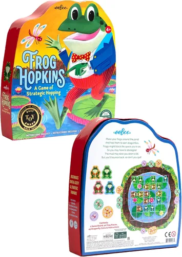Vista 6 de eeBoo Juego de mesa con forma de rana Hopkins, galardonado juego de estrategia espacial y salto de ranas, diversión sin pantalla para 2 a 4