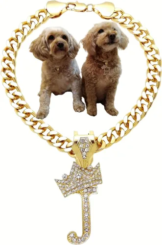 Vista 31 de Collar de cadena con letra inicial cubana para perro, collar de cadena para mascotas, gato, collar para cachorro (S, 25 cm)