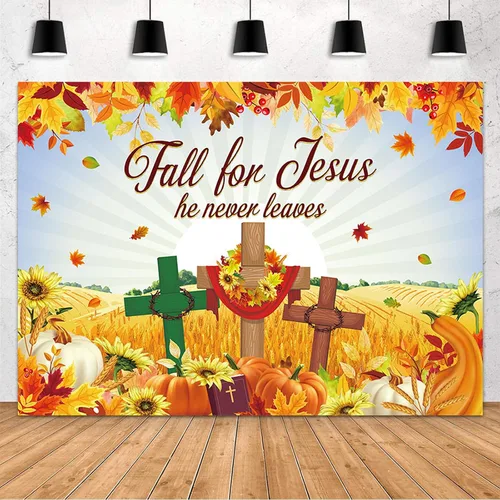 Vista 6 de MEHOFOND Fondo de otoño de 7 x 5 pies para Jesús, decoración de otoño, pancarta, hoja de arce, decoración de la Biblia, religión cristiana, fondo
