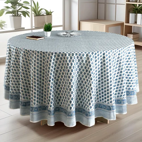 Vista 13 de CPC Mantel redondo - Mantel de algodón con estampado de bloques indios - Mantel de algodón impreso a mano y lavable - Primavera/Verano, mantel