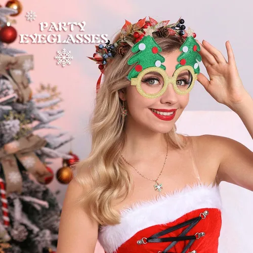 Vista 2 de GEMILY Gafas de Navidad con purpurina para fiestas, decoración de Navidad, gafas de disfraz para adultos y niños, 2