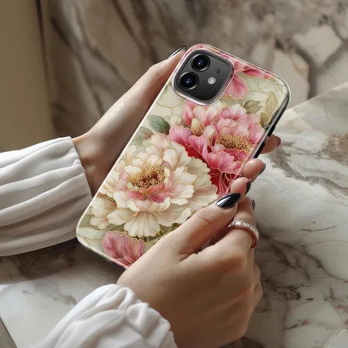 Vista 2 de bemal Funda para iPhone 12 Mini, estética, vintage, floreciente, peonía, concha, femenina, compatible con MagSafe, moderna, única, moderna, moderna