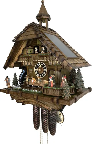 Vista 2 de Reloj de cuco alemán con movimiento de 8 días, estilo chalet, 20.00 pulgadas, auténtico reloj de cuco de bosque negro de Hönes