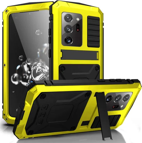 Vista 8 de Simicoo Funda de metal compatible con Samsung Note 20 Ultra con protector de pantalla militar, resistente a prueba de golpes, con soporte para Negro