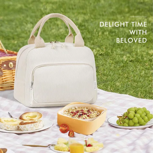 Vista 7 de HOMESPON Bolsa de Almuerzo para Mujeres Hombres Adultos con Bolsillo Frontal Bonita Pana Aislada Bolsa de Almuerzo Tote Gran Capacidad Caja