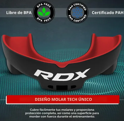 Vista 2 de RDX Protector Bucal para Boxeo MMA Kickboxing Muay Thai Judo Karate - Protector de Mandíbula con Funda de Almacenamiento para Adultos, Artes Rojo