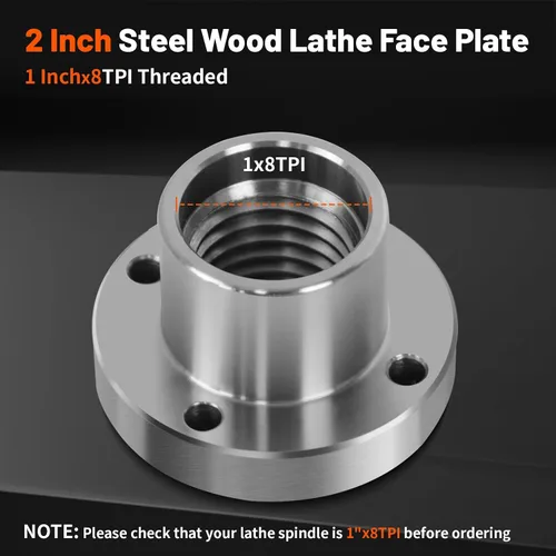 Vista 3 de Placa frontal de torno de madera de acero de 2 pulgadas, placa frontal para torno de madera, placa frontal de torno apta para husillo de 1 pulgada x