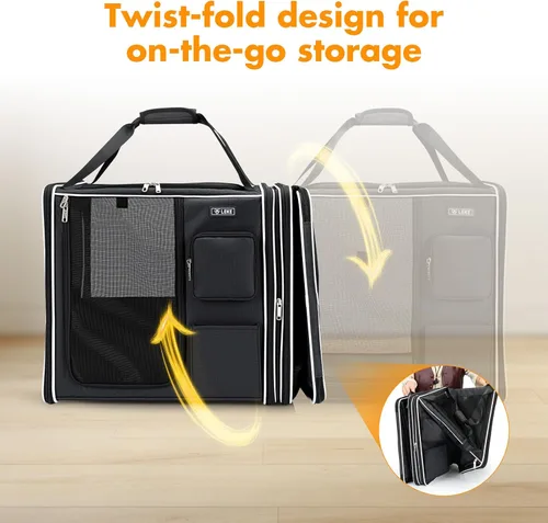 Vista 2 de Lekereise Transportador grande para gatos de lado suave, 28 x 13 x 13 pulgadas, transportador de viaje grande para 2 gatos con cierres de cremallera