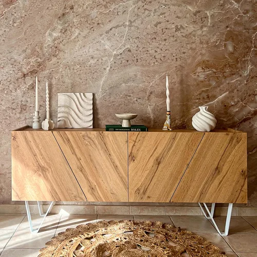 Vista 2 de Mobili Fiver, Emma - Aparador de 4 puertas con patas blancas, roble rústico, fabricado en Italia Madera rústica con patas blancas