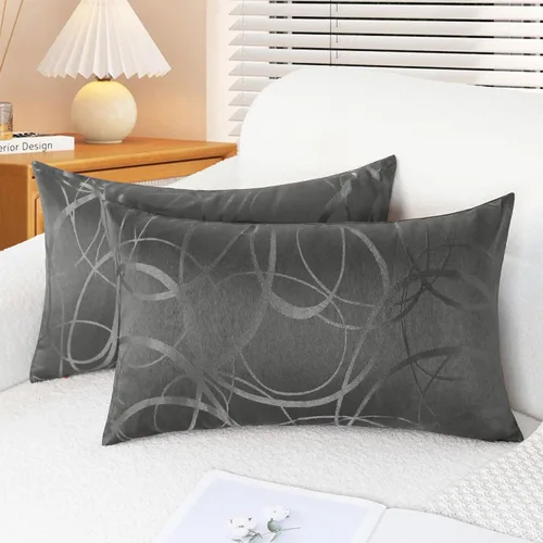 Vista 22 de CaliTime Fundas de Almohadas Decorativas Paquete de 2 Modernas Brillantes y Opacas Contraste Círculos Anillos de Acento Geométrico Fundas de Cojines