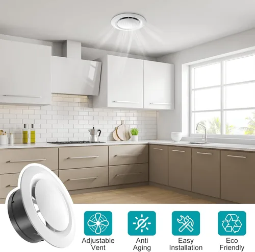 Vista 6 de HG Power Cubiertas de Ventilación de Aire de 3 Pulgadas, Ventilación de Sofito Ajustable de ABS, Difusor de Techo Redondo para Sala de Estar