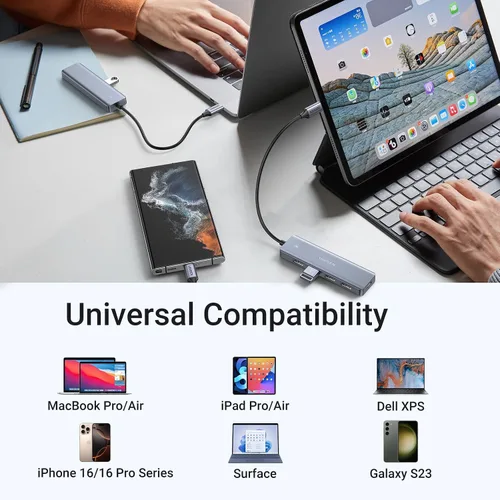 Vista 7 de UGREEN Hub USB C a USB A con 4 USB 3.0 para Laptop, MacBook Pro/Air, Mac mini M4, iMac, iPad Pro, Chromebook, Dell XPS, Galaxy S23 y Más, 0.5FT