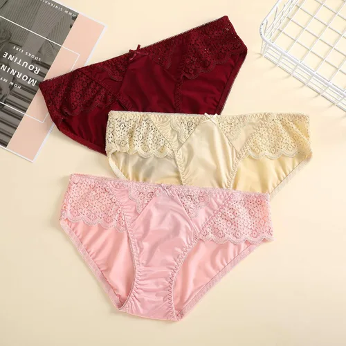 Vista 7 de BIONEK Ropa interior sexy para mujer, bikini de satén, ropa interior de encaje sedoso, hipster, paquete de 6