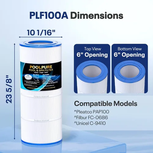 Vista 2 de POOLPURE Filtro de piscina PLF100A reemplaza a Pentair CC100, CCRP100, PAP100, PAP100-4, Ultral-C3, Unicel C-9410, R173215, Filbur FC-0686