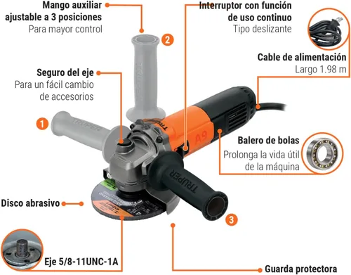 Vista 3 de Amoladora angular 4-1/2 ', profesional, 800 W