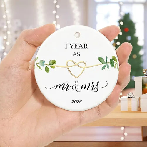 Vista 3 de Adorno de primer aniversario, regalos para el primer aniversario, regalos de boda de primer año para pareja, ella, él, adorno de cerámica de 2.9