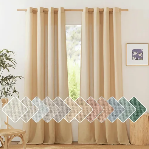 Vista 232 de NICETOWN - Cortinas de lino angora para ventana de cocina sobre el fregadero, con ojales, lino grueso angora, tratamientos cortos para ventanas
