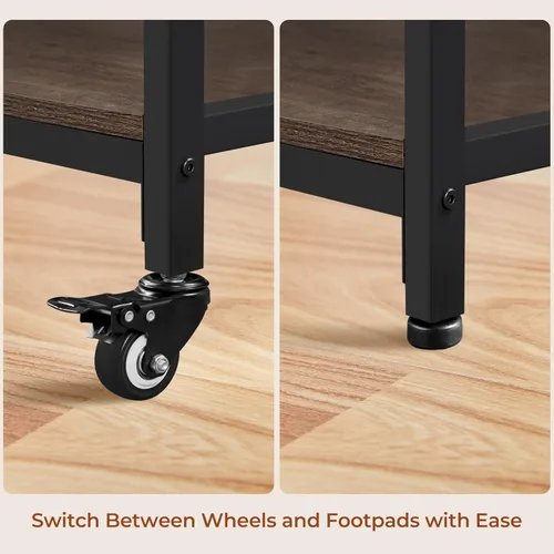 Vista 8 de Yaheetech Carrito de isla de cocina con toma de corriente, carritos de cocina con ruedas con almacenamiento, soporte de microondas de 3 niveles