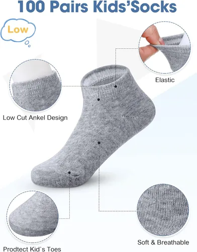 Vista 2 de 100 pares de calcetines de corte bajo unisex para niños recién nacidos calcetines de corte bajo calcetines invisibles para niños y niñas de 2 a 4