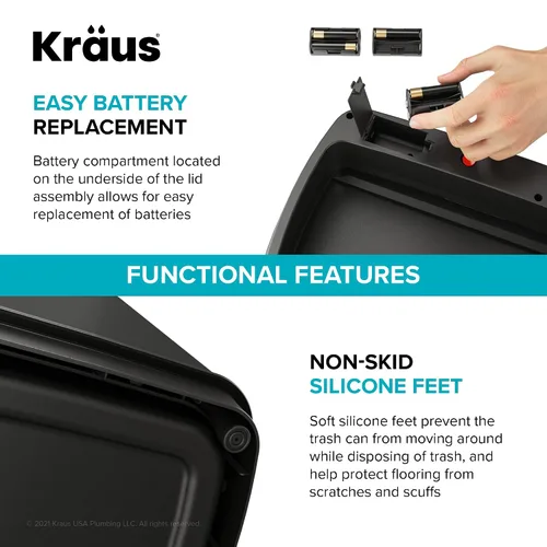 Vista 14 de Kraus GarbagePro Bote de basura rectangular de 13 galones manos libres con sensor de movimiento operado por batería en acabado negro mate con tapa