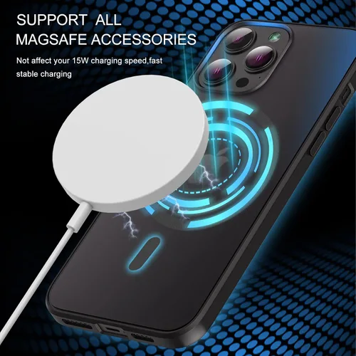 Vista 5 de ORIbox Funda magnética compatible con iPhone 14 Pro Max [probada contra caídas de grado militar y compatible con MagSafe], ultradelgada platino