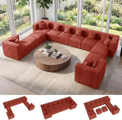 Vista 14 de MONVANE Sofá seccional deshuesado en forma de L de gran tamaño, chenilla Chenille-beige
