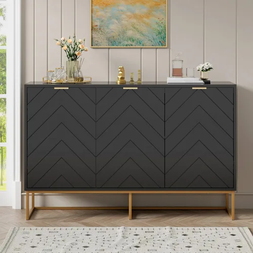 Vista 6 de Aparador moderno de 47 pulgadas con 3 puertas para sala de estar, negro