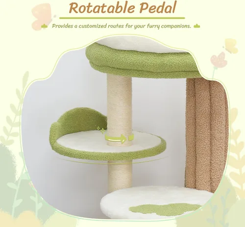 Vista 4 de KAMABOKO Bonito árbol para gatos de 42.5 pulgadas, árbol verde para gatos de interior, torre estética para gatos con forro polar de peluche