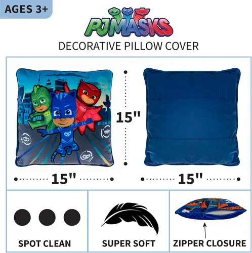 Vista 4 de Franco Funda de almohada decorativa suave para niños, 15 x 15 pulgadas, PJ Masks