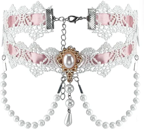 Vista 11 de Gargantilla de encaje negro gótico con tatuaje para fiesta de Halloween, accesorio personalizado para mujer R1: blanco