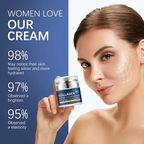 Vista 3 de Hidratante facial de colágeno, crema de colágeno para tensar la piel con retinol y ácido hialurónico antienvejecimiento hidratante de día y noche