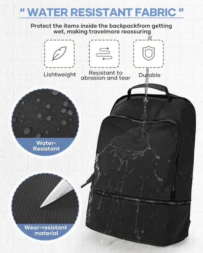Vista 7 de Mochila de gimnasio negra para mujeres y hombres, bolsa impermeable para pista de gimnasio con compartimento expandible para zapatos, ligera, mini