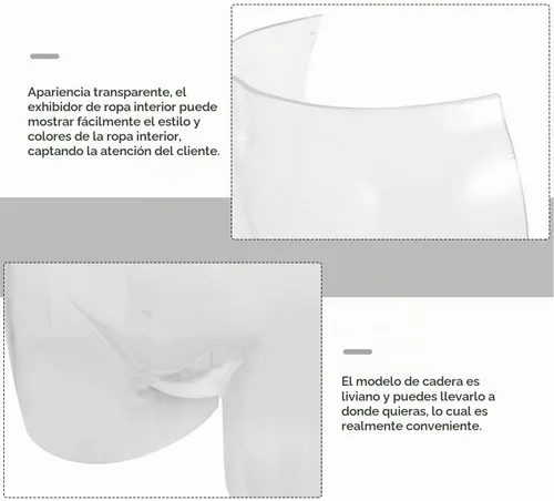 Vista 3 de Soporte de exhibición de pantaletas, estante de exhibición de ropa interior transparente, modelo de cadera para presentación de ventana de tienda