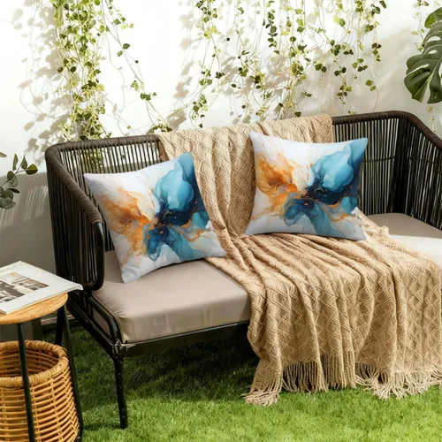 Vista 7 de Juego de 2 fundas de almohada impermeables para exteriores, 16 x 16 pulgadas, fundas de almohada decorativas de patio para muebles de jardín, sofá
