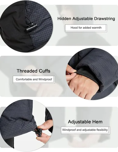 Vista 5 de Bakery Chaqueta acolchada para hombre con capucha, impermeable, acolchada, gruesa y cálida, abrigo de invierno aislado, chaqueta de esquí