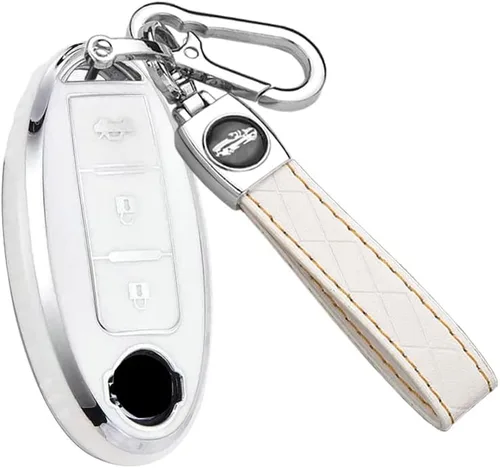 Vista 8 de ontto Funda para llavero de 3 botones para Nissan Car Key Skin Fit para Infiniti Smart Remote Keycover Beige Beige (llavero R)