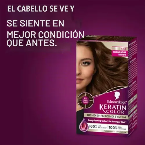 Vista 4 de Schwarzkopf Keratin Color® 6.64 - Tinte permanente para el cabello marrón champán (paquete de 2)