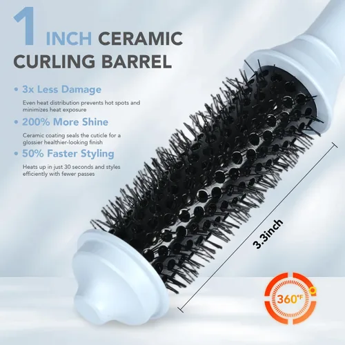 Vista 3 de Cepillo redondo calentado de doble voltaje, mini cepillo térmico para dar volumen y rizos pequeños, rizador de viaje de 1 pulgada para cabello