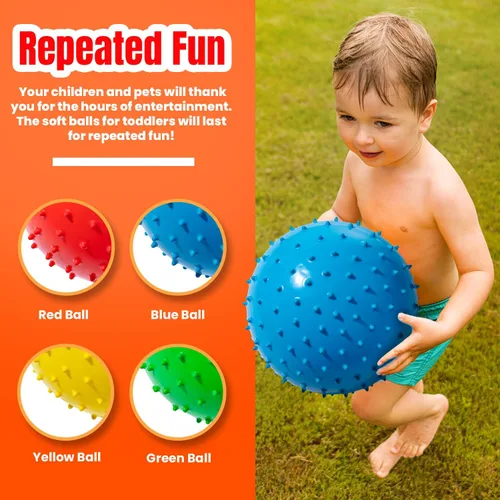 Vista 2 de New Bounce Knobby - Juego de 4 bolas inflables sensoriales con bomba de 8.5 pulgadas para niños, juguetes texturizados para niños, terapia