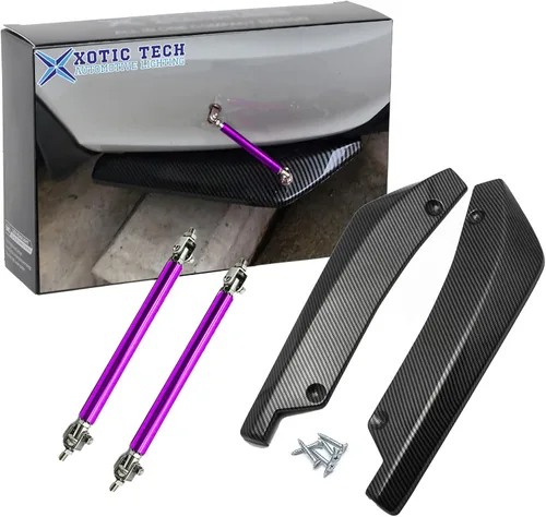 Vista 11 de x xotic tech JDM - Difusor universal para parachoques trasero, divisor de valencia, alerón de alerón, patrón de fibra de carbono con varilla