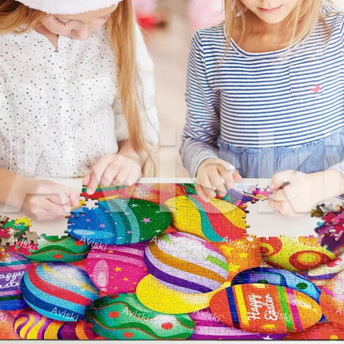 Vista 5 de Rompecabezas de Pascua con póster de referencia 1:1, rompecabezas festivos para adultos y niños - 500 piezas, juegos educativos con huevos